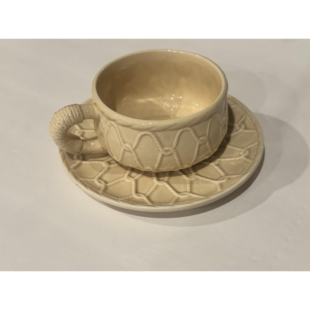 Vintage Schmid Folio Design Beige Rope Pattern Cup and Saucer Japan Costal